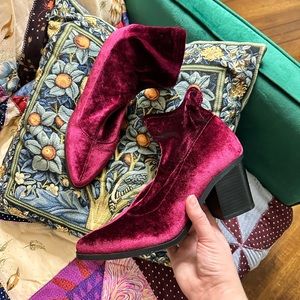 Burgundy velvet boots